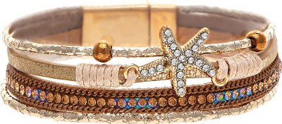 Gold Toned Starfish Four Cord Bling Bracelet