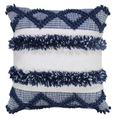 20" Sq Navy Stripe and Geometric Pattern Decorative Pillow