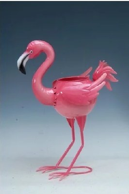 20" Pink Metal Flamingo Pot