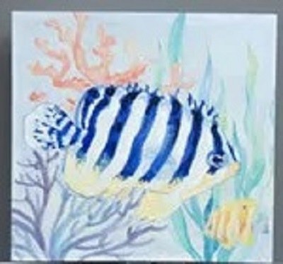 20" Sq Blue and White Fish Canvas