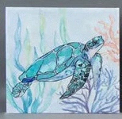 20" Sq Aqua Sea Turtle Canvas