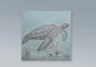 35" Sq Blue Turtle Coastal Metal Wall Art Plaque