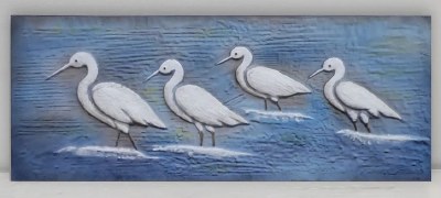 14" x 36" White Birds on Blue Coastal Metal Wall Art Plaque
