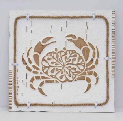 16" Sq Distressed White and Natural Straight Crab Wall Plaque