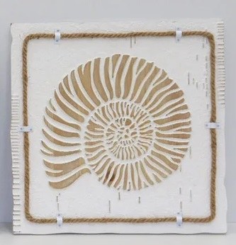 16" Sq Distressed White and Natural Nautilus Shell Wall Plaque