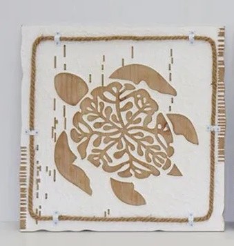 16" Sq Distressed White Turtle With Flippers on the Side Wall Plaque