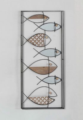 35" x 16" Gray Metal and Wood Mirror Fish Wall Plaque