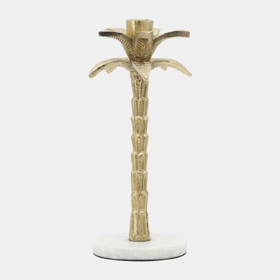 10" Gold Palm Tree Taper Holder With a Marble Base