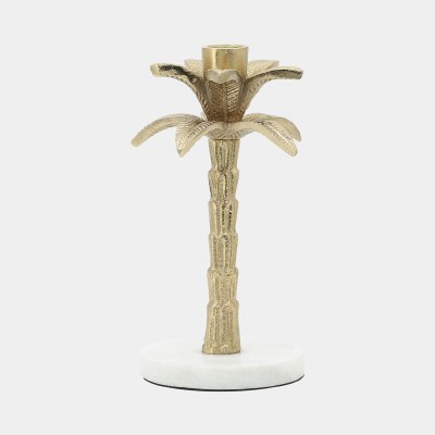8" Gold Palm Tree Taper Holder With a Marble Base