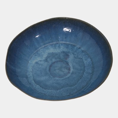 15" Round Dark Blue Ceramic Bowl