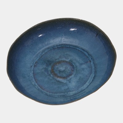 12" Round Dark Blue Ceramic Bowl