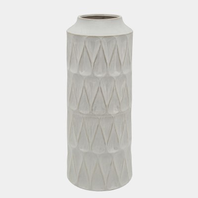 22" Distressed White Teardrop Pattern Ceramic Vase