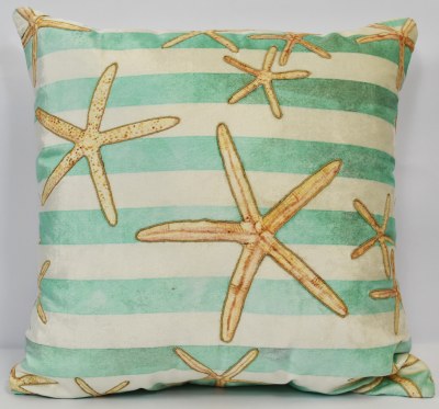 18" Starfish on Aqua Stripes Decorative Pillow