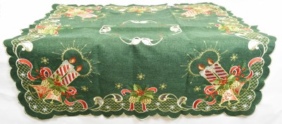 36" Sq Green Candles Christmas Table Topper