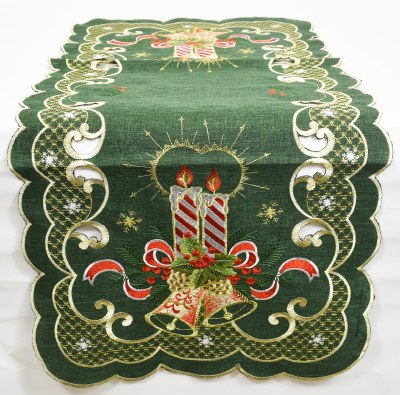 36" Green Candles Christmas Table Runner