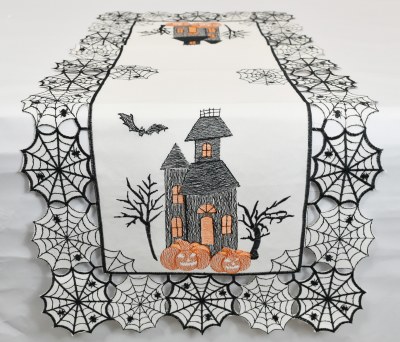36" Web and Pumpkin Halloween Table Runner