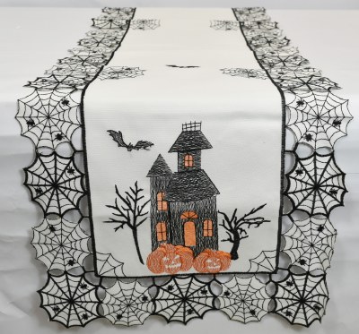 72" Web and Pumpkin Halloween Table Runner