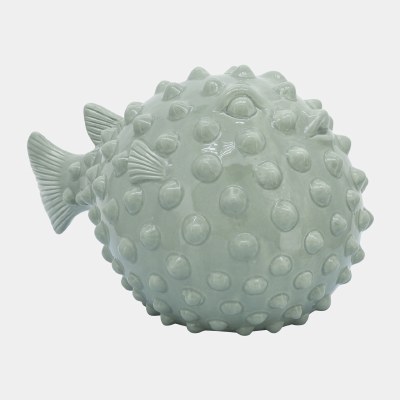 13" Seafoam Green Ceramic Puffer Fish