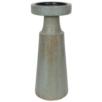 10" Sage Wood Pillar Candleholder