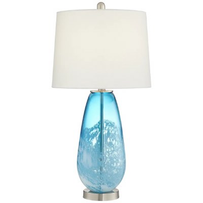 28" Blue and White Wavy Glass Table Lamp