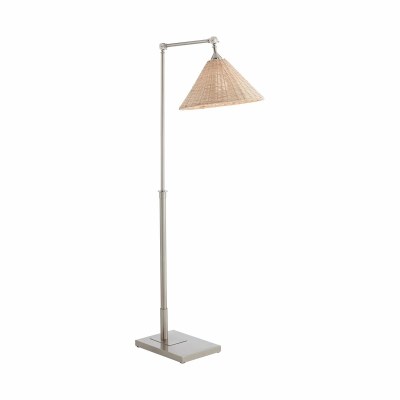 66" Silver Pole and Rattan Shade Floor Lamp