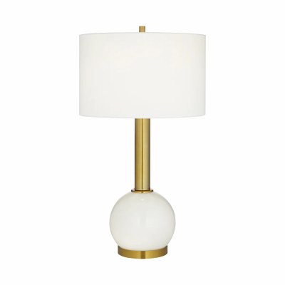 29" White Glass Orb and Gold Pole Table Lamp