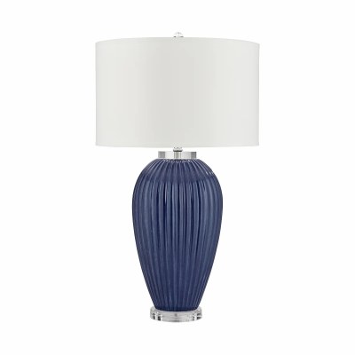 32" Dark Blue Ribbed Table Lamp