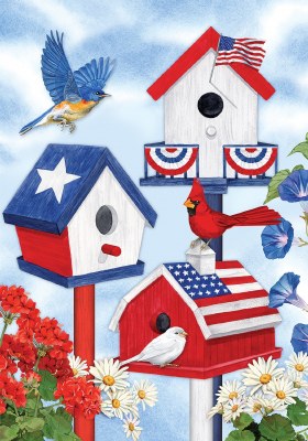 18" x 12" Red, White, and Blue Birdhouse Mini Garden Flag