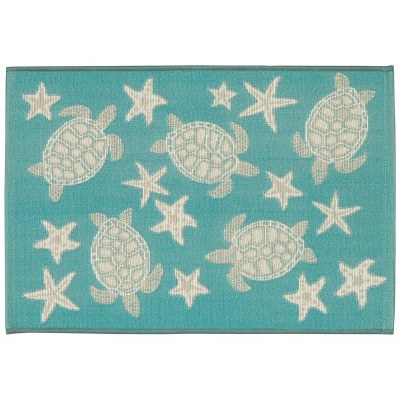 24" x 35" Aqua Sea Turtle and Starfish Indoor/Outdoor Mat