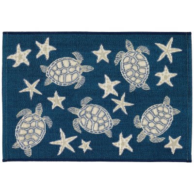24" x 35" Navy Sea Turtles and Starfish Indoor/Outdoor Mat