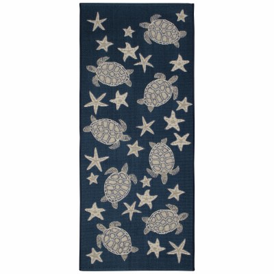 23" x 59" Navy Sea Turtle and Starfish Indoor/Outdoor Runner