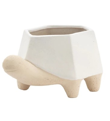 4" White and Beige Ceramic Turtle Pot