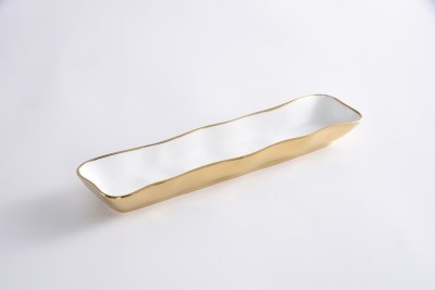 3" x 13" White and Gold Cracker Tray by Pampa Bay