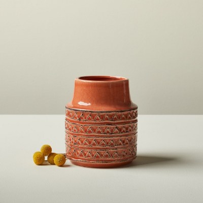 6" Orange Ceramic Pattern Vase