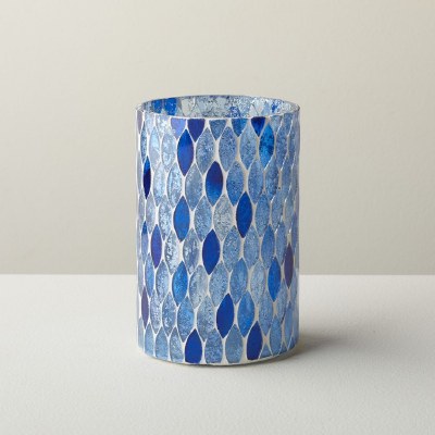 4" Blue Mosaic Glass Votive