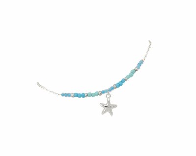 Silver Toned and Blue Bead Starfish Anklet