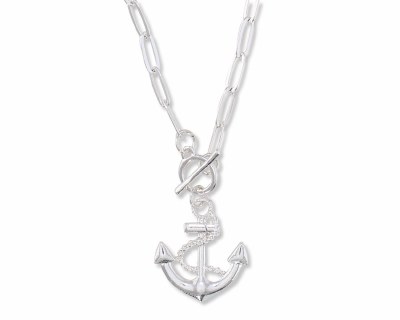 18" Silver Toned Anchor Necklace
