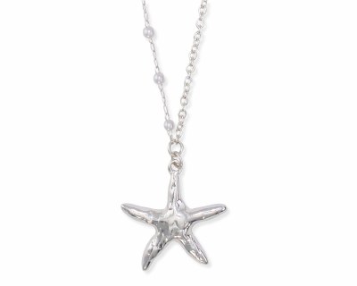 18" Silver Toned Starfish With Pearls Necklace