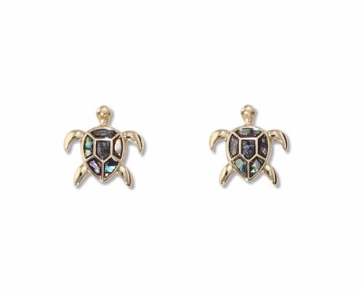 Gold Toned and Abalone Inlay Sea Turtle Earrings