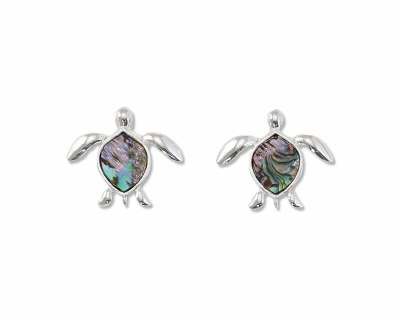 Silver Toned and Abalone Inlay Turtle Earrings