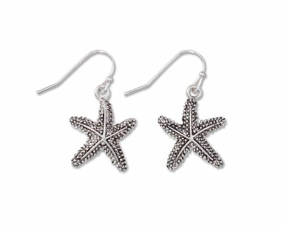 Silver Toned Textured Starfish Earrings