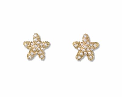 Gold Toned and Pearls Starfish Earrings