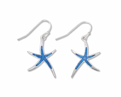 Silver Toned and Blue Glitter Starfish Earrings