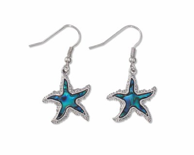 Silver Toned and Abalone Inlay Starfish Earrings