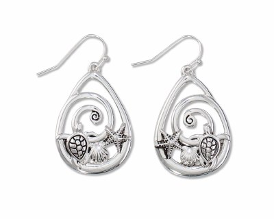 Silver Toned Sea Life and Swirl Earrings