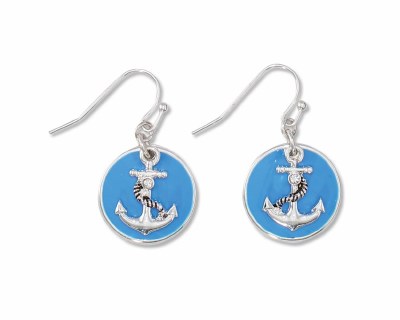 Silver Toned and Blue Anchor Earrings