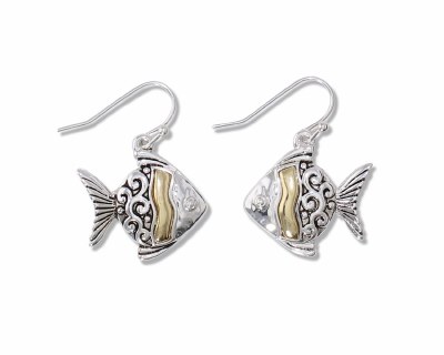 Silver and Gold Toned Fish Earrings