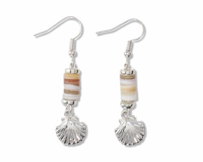 Silver Toned and Shell Beads Drop Earrings