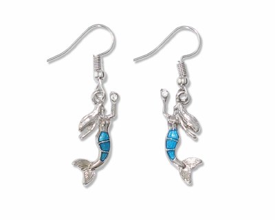 Silver Toned and Blue Mermaid Earrings