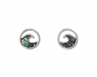 Silver Toned Abalone Inlay Wave Earrings